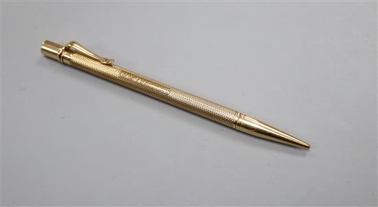 A late 1930s engine turned 9ct. gold pencil by Sampson Mordan & Co.